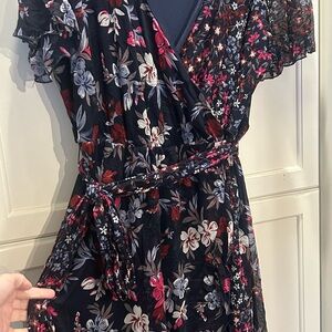 Addition Elle Floral Wrap Dress - Black and Pink